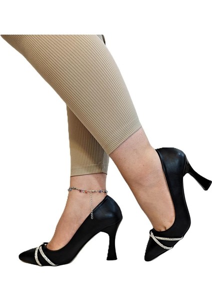 7030 Siyah Örgü Taşlı Kadeh Topuk Stiletto Topuklu Ayakkabı fırsatları
