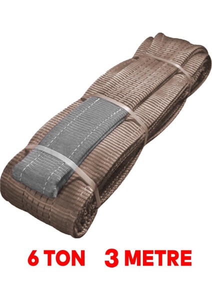 Sapan Polyester Spanzet 6 Ton 3 Metre Kahve Sağlam Yük Kaldırma Taşıma Indirme Halat