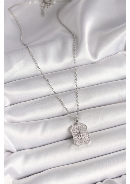 Gümüş Renk Zincir Zirkon Taşlı Kutup Yıldız Işlemeli Madalyon Model Kadın Kolye - EBJ250501W32721 fiyatları