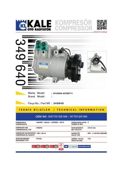 Oto Radyatör 349640 Klima Kompresörü Accent Iı-1.5-1.6