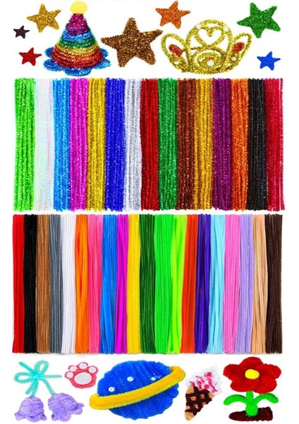 Şönil Renkli 30 cm 50 Li Metalik Şönil 50 Li 1 Paket 30 cm Renkli Tüylü Tel 100 Lü 1 Paket Okul Önce Kreş Anasınıfı