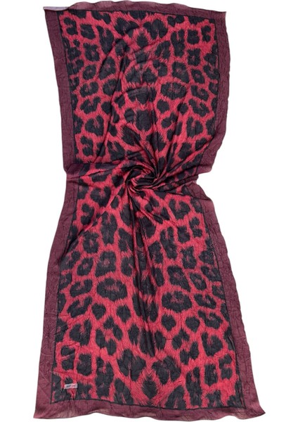Leopar Desen Bambu Kraş Şal Bordo Renk