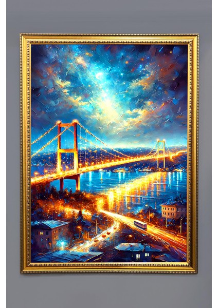 Boğaz Köprüsü Manzara Desenli Çerçeveli Duvar Tablosu 50X70CM İSTANBUL03
