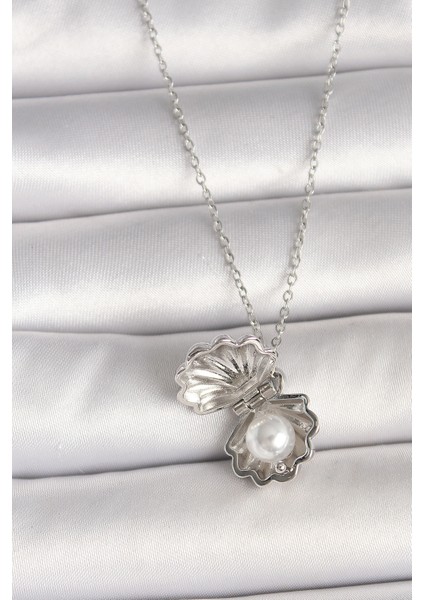 Gümüş Renk Zincir Açılır Incili Midye Model Kadın Kolye - EBJ250501W32773 fiyatları