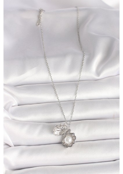 Gümüş Renk Zincir Açılır Incili Midye Model Kadın Kolye - EBJ250501W32773 modelleri