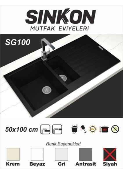 Sınkon Sg 100 1.5 Göz Granit Siyah Evye