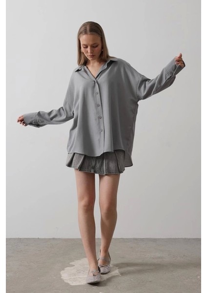 Geniş Manşet Detaylı Gömlek - Gri fiyatları