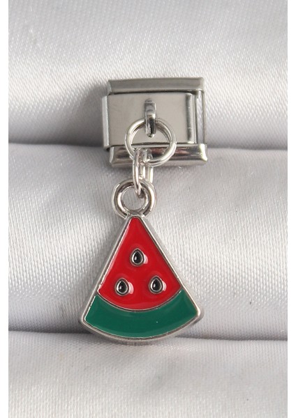 Gümüş Renk Karpuz Dilim Model Nomination Charm - EBJ250501W32874