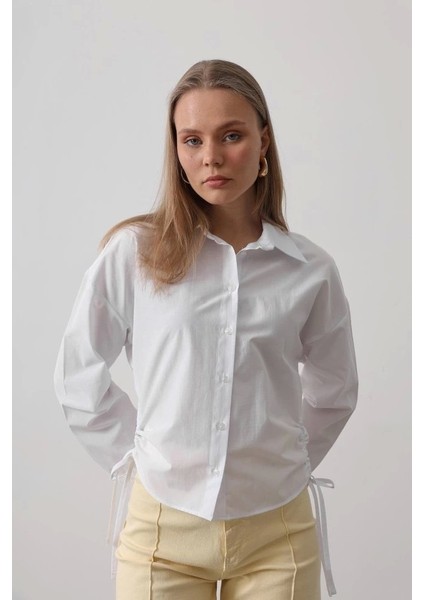 Yanları Bağlamalı Basic Gömlek - Beyaz fırsatları
