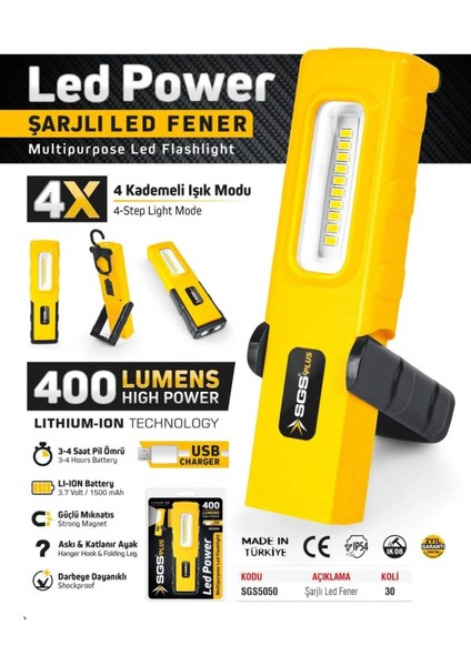 400 Lümen Sarjlı LED Fener