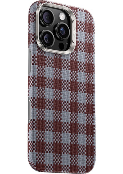 iPhone 16 Pro Kılıf M-Safe Şarj Özellikli Ekose Tasarımlı Benks Armorvichy Kevlar Kapak Kırmızı