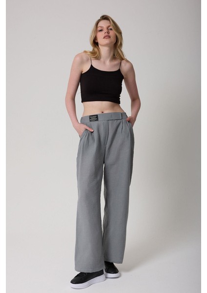 Kadın Yüksek Bel Cırtlı Palazzo Pantolon