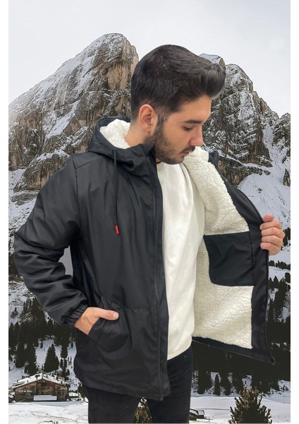 Spor Erkek Kürklü Su ve Rüzgar Geçirmez Kapüşonlu Mont & Kaban & Parka