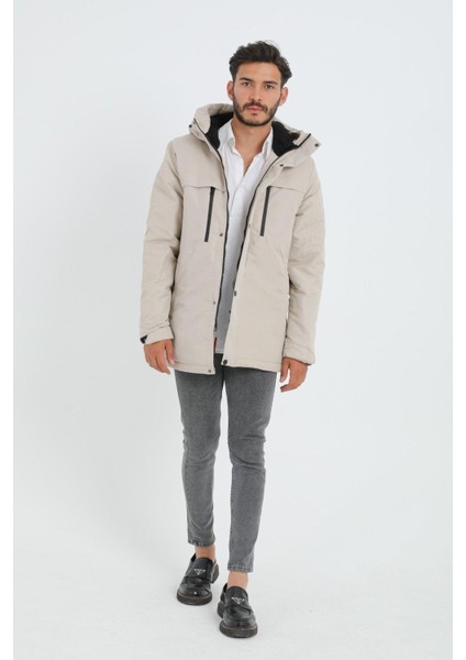 Spor Erkek Polarlı Su ve Rüzgar Geçirmez Kapüşonlu Mont & Kaban & Parka