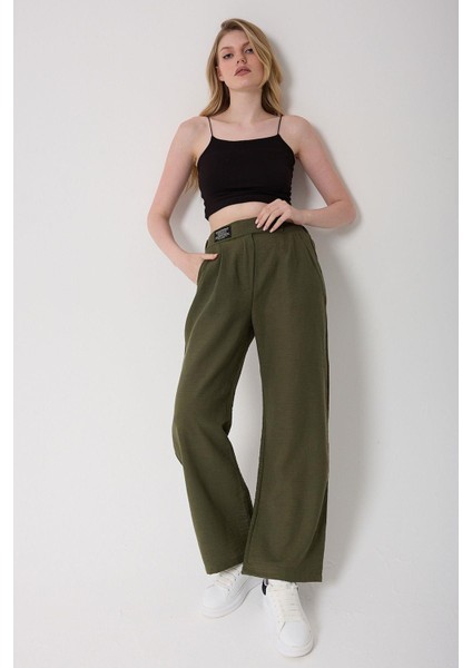Kadın Yüksek Bel Cırtlı Palazzo Pantolon