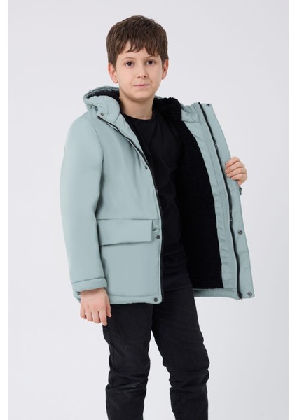 Spor Erkek Spor Çocuk Kürklü Su ve Rüzgar Geçirmez Kapüşonlu 3 Cep Mont & Kaban & Parka