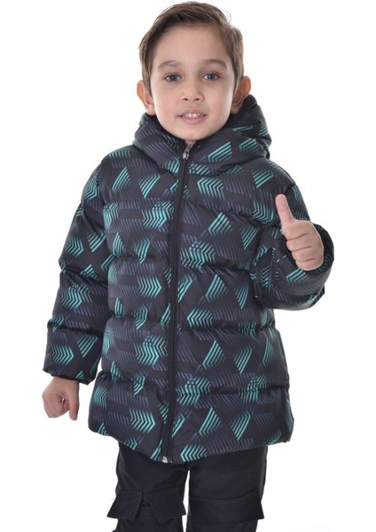 Spor Erkek Çocuk Dijital Desen Polar Su ve Rüzgar Geçirmez Kapüşonlu Mont