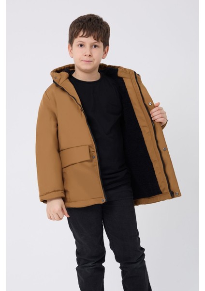 Spor Erkek Spor Çocuk Kürklü Su ve Rüzgar Geçirmez Kapüşonlu 3 Cep Mont & Kaban & Parka