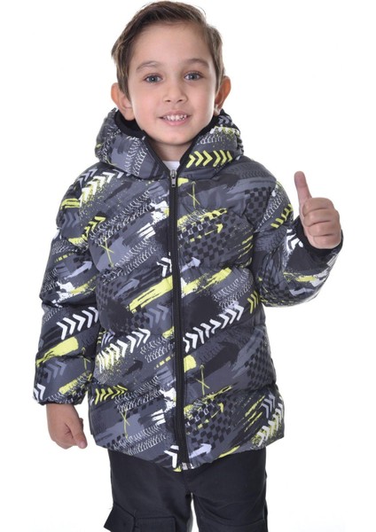 Spor Erkek Çocuk Dijital Desen Polar Su ve Rüzgar Geçirmez Kapüşonlu Mont modelleri