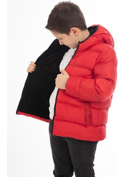 Spor Erkek Çocuk Polarlı Kapüşonlu Su Geçirmez Rüzgara Dayanıklı Cepli Mont