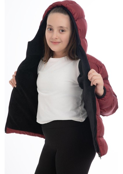 Spor Kız Çocuk Polarlı Kapüşonlu Su Geçirmez Rüzgara Dayanıklı Cepli Mont fırsatları