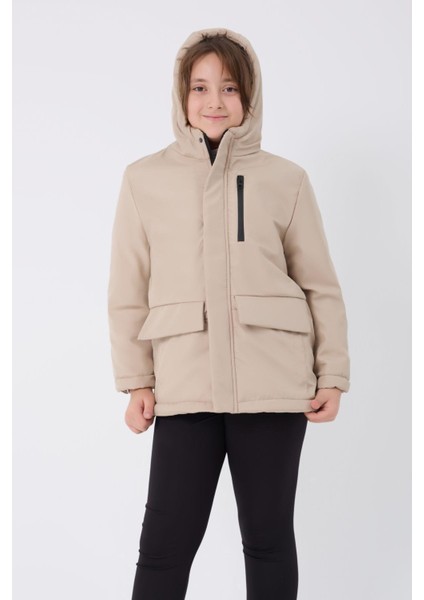 Spor Kız Spor Çocuk Kürklü Su ve Rüzgar Geçirmez Kapüşonlu 3 Cep Mont & Kaban & Parka modelleri