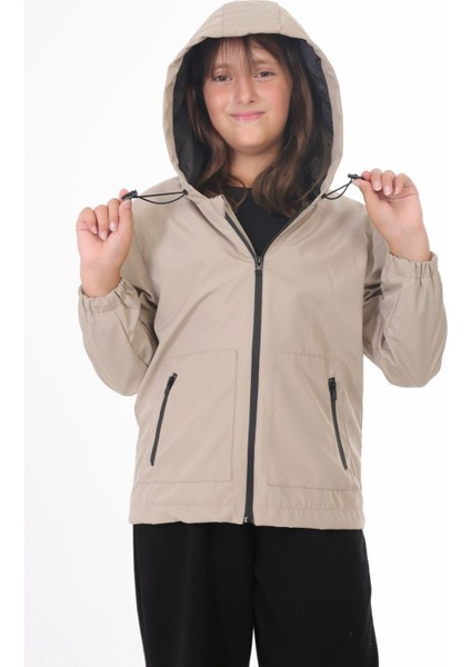 Spor Kız Çocuk Içi Astarlı Su ve Rüzgar Geçirmez Kapüşonlu Çift Fermuarlı Cepli Yağmurluk fırsatları