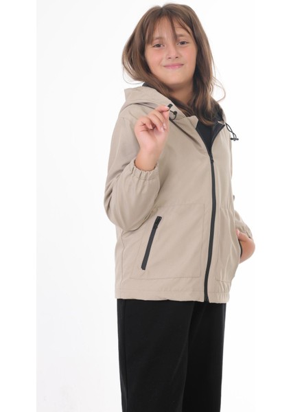 Spor Kız Çocuk Içi Astarlı Su ve Rüzgar Geçirmez Kapüşonlu Çift Fermuarlı Cepli Yağmurluk indirimleri