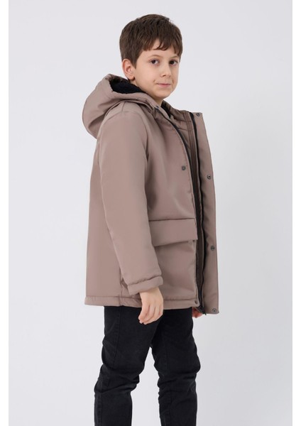 Spor Erkek Spor Çocuk Kürklü Su ve Rüzgar Geçirmez Kapüşonlu 3 Cep Mont & Kaban & Parka