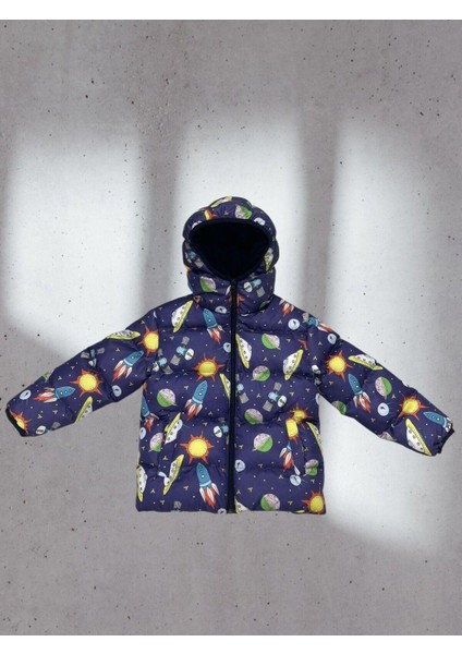 Spor Kız Spor Çocuk Polarlı Kapüşonlu Ufo Desenli Mont & Kaban & Parka fiyatları