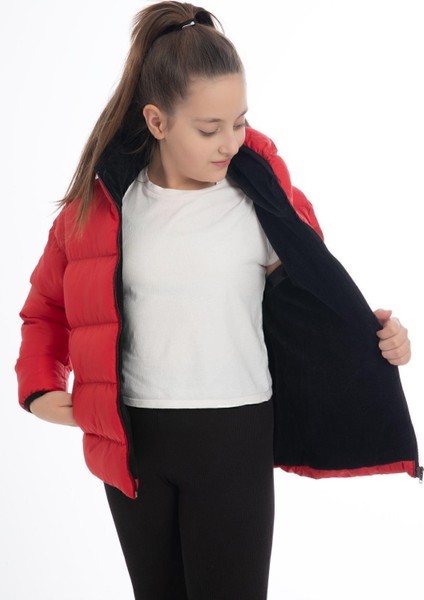 Spor Kız Çocuk Polarlı Kapüşonlu Su Geçirmez Rüzgara Dayanıklı Cepli Mont modelleri