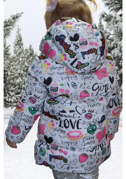 Spor Kız Spor Çocuk Polarlı Kapüşonlu Girls Yazılı Kelebek Desenli Mont & Kaban & Parka modelleri