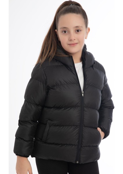 Spor Kız Çocuk Polarlı Kapüşonlu Su Geçirmez Rüzgara Dayanıklı Cepli Mont