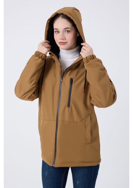 Spor Kadın Kürklü Su ve Rüzgar Geçirmez Kapüşonlu Mont & Kaban & Parka