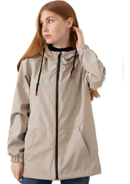 Spor Kadın Astarlı Su Geçirmez ve Rüzgara Dayanıklı Kapüşonlu Cepli Yağmurluk - Rüzgarlık fiyatları