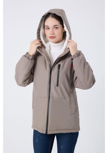 Spor Kadın Kürklü Su ve Rüzgar Geçirmez Kapüşonlu Mont & Kaban & Parka