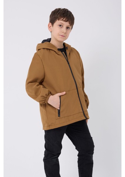 Spor Erkek Çocuk Mürdüm Içi Astarlı Su ve Rüzgar Geçirmez Kapüşonlu Çift Fermuarlı Cepli Yağmurluk fiyatları