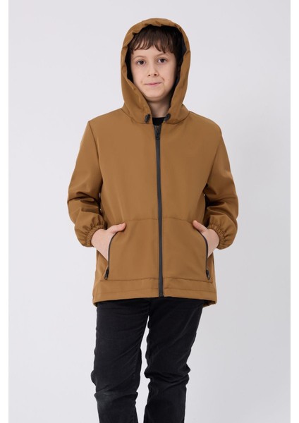 Spor Erkek Çocuk Mürdüm Içi Astarlı Su ve Rüzgar Geçirmez Kapüşonlu Çift Fermuarlı Cepli Yağmurluk fırsatları