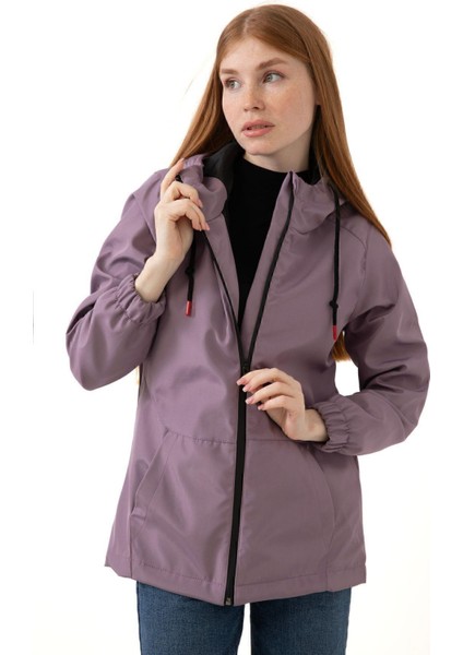 Spor Kadın Astarlı Su Geçirmez ve Rüzgara Dayanıklı Kapüşonlu Cepli Yağmurluk - Rüzgarlık fiyatları