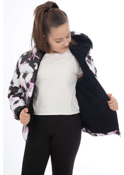 Spor Kız Çocuk Pusula Desen Polar Su Ve Rüzgar Geçirmez Kapüşonlu Cepli Mont modelleri