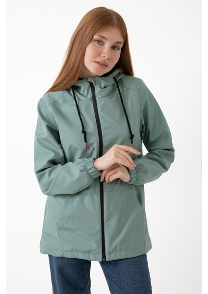 Spor Kadın Astarlı Su Geçirmez ve Rüzgara Dayanıklı Kapüşonlu Cepli Yağmurluk - Rüzgarlık fiyatları