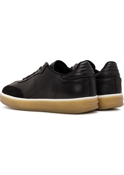 Erkek Siyah Bağcıklı Deri Sneaker 24SFD684118