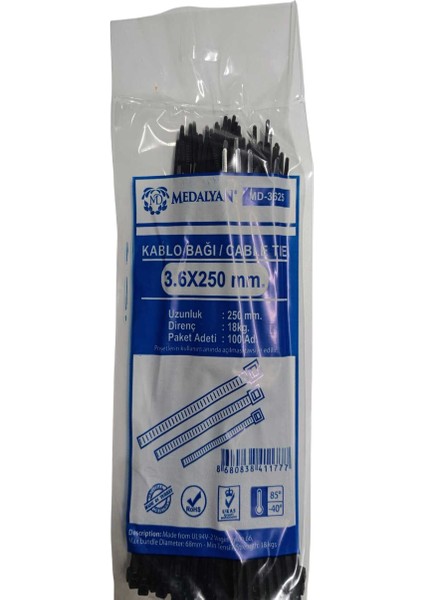 Siyah Kablo Bağı (3.6X250 Mm)