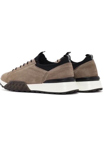 Erkek Bej Kalın Tabanlı Bağcıklı Deri Casual Sneaker 24SFD637118