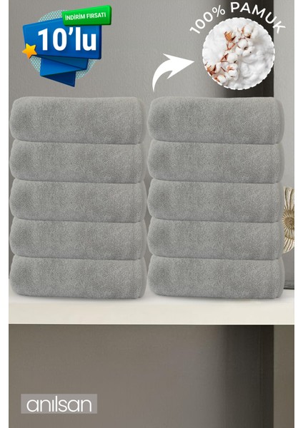 10'lu Gri El Havlusu - 50x90 Cm, 225 Gr, %100 Pamuk, Spa Ve Otel Havlusu, Günlük Kullanıma Uygun