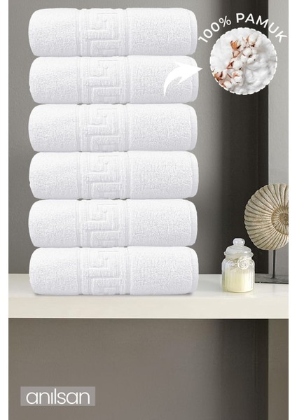 6'lı Greek El Havlusu - 50x90 Cm, 225 gr, %100 Pamuk, Spa Ve Otel Havlusu, Günlük Kullanıma Uygun
