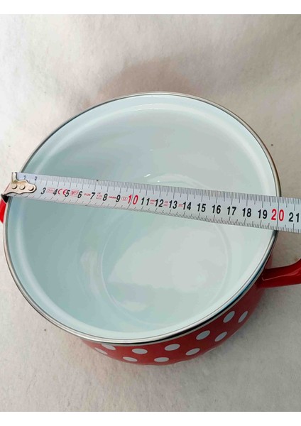 Kırmızı Puantiyeli Emaye Tencere 3 Litre Süt Yoğurt Yemek Güveç Tenceresi