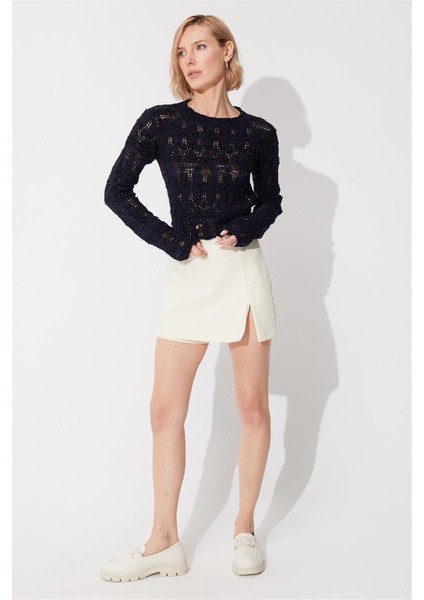 Lacivert Sırt Dekolteli Bisiklet Yaka Triko Kazak SS23K4694LA fırsatları