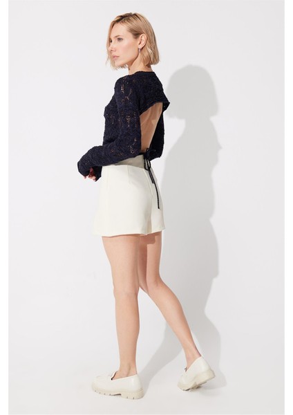 Lacivert Sırt Dekolteli Bisiklet Yaka Triko Kazak SS23K4694LA indirimleri