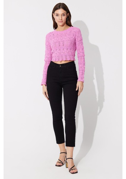 Pembe Sırt Dekolteli Bisiklet Yaka Triko Kazak fiyatları